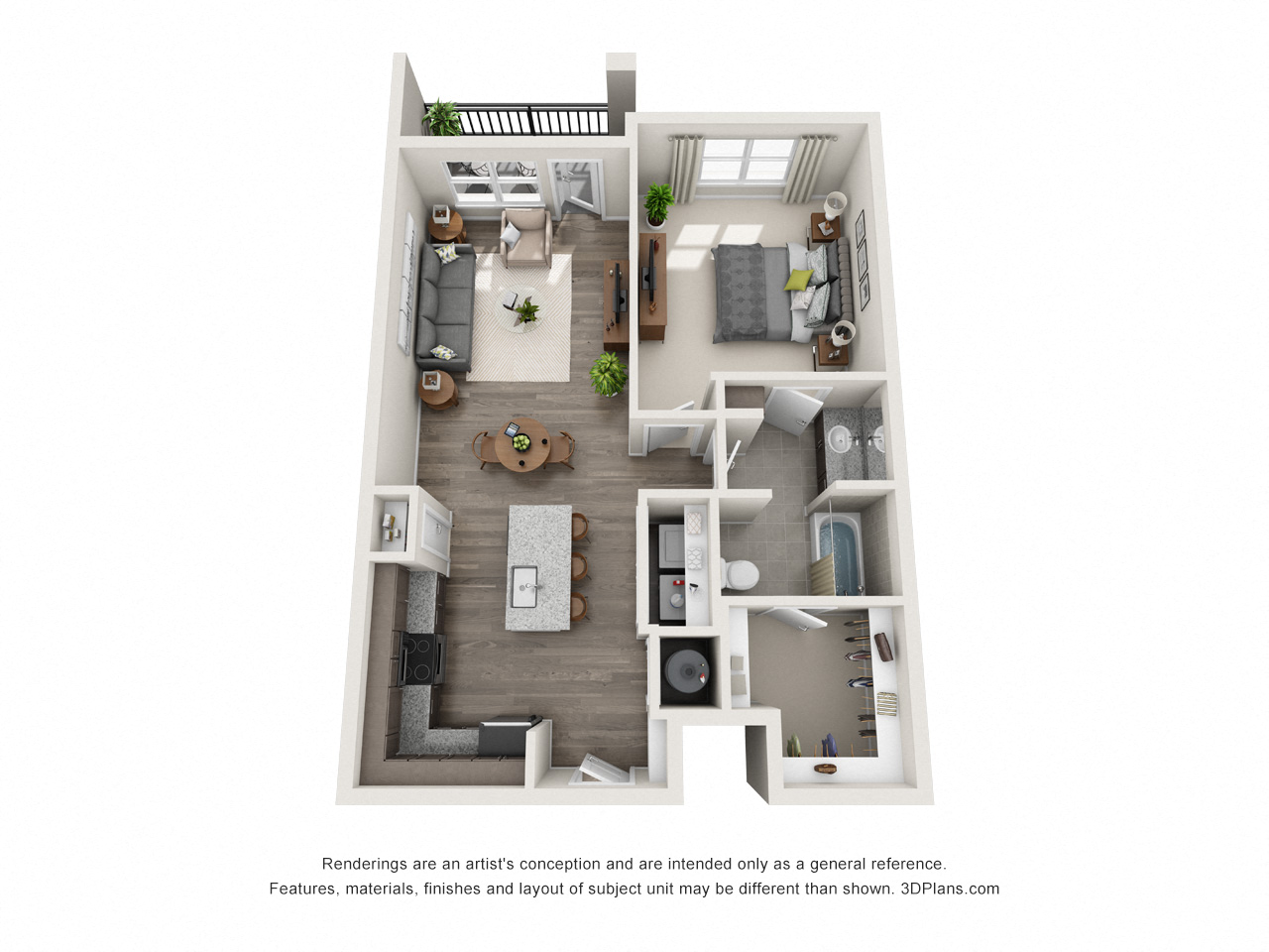 Floor plan for 1 bed, 1 bath, 819 sqft